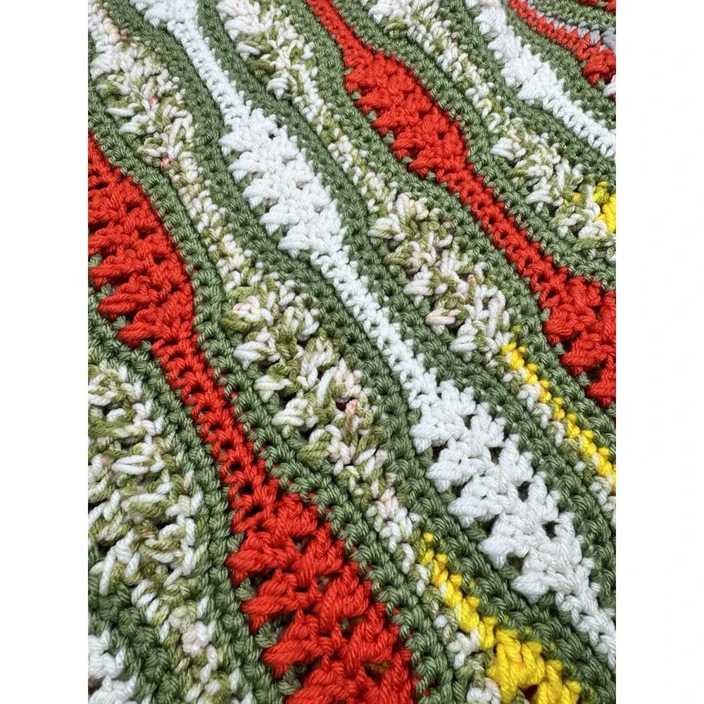 Handmade Crochet Blanket Afghan Throw 36x70 Green,‎ Orange, Yellow, White SOFT